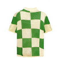 Load image into Gallery viewer, Checkered Knitted Crochet Polo Shirt in Green
