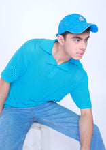Load image into Gallery viewer, Knitted Basic Crochet Polo Shirt in Electric Blue