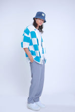 Load image into Gallery viewer, Checkered Knitted Crochet Polo Shirt in Blue
