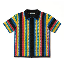 Load image into Gallery viewer, Knitted Crochet Polo Shirt in Black Multi-Stripe
