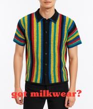 Load image into Gallery viewer, Knitted Crochet Polo Shirt in Black Multi-Stripe