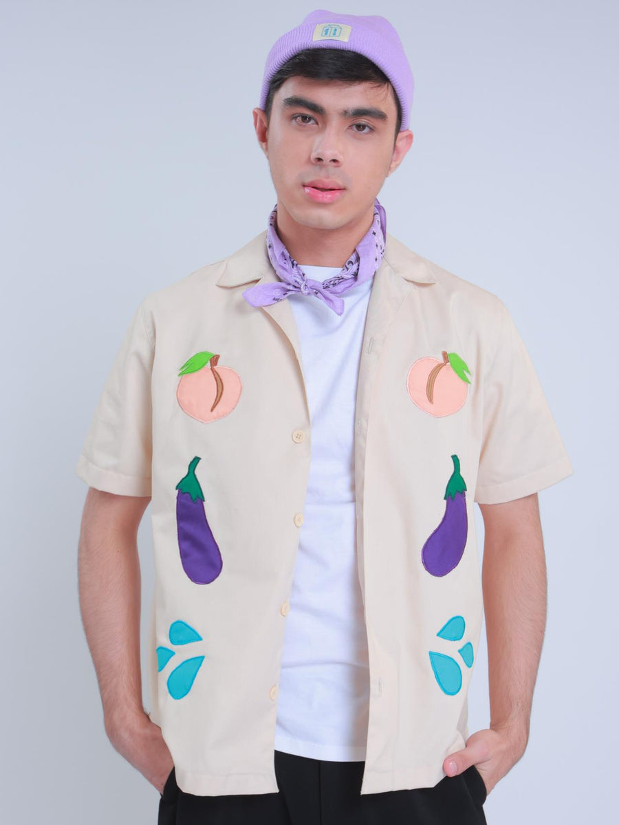 Graphic Patch Polo Shirt Peach & Eggplant MILKWEARSTORE