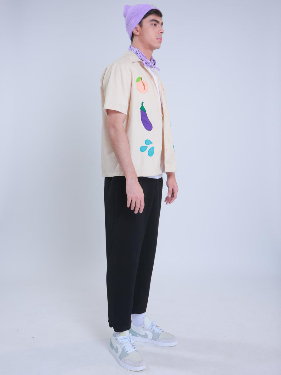 Graphic Patch Polo Shirt Peach & Eggplant MILKWEARSTORE