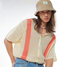 Load image into Gallery viewer, Knitted Crochet Polo Shirt in Multi-Stripe
