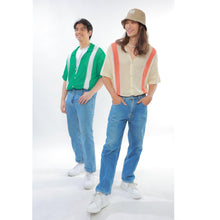 Load image into Gallery viewer, Knitted Crochet Polo Shirt in Black Multi-Stripe