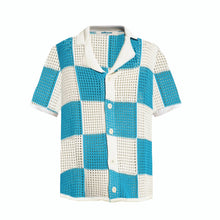 Load image into Gallery viewer, Checkered Knitted Crochet Polo Shirt in Blue
