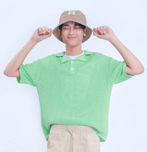 Knitted Basic Crochet Polo Shirt in Pistachio