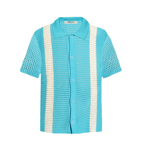 Knitted Crochet Polo Shirt in Aqua