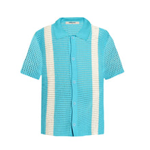 Load image into Gallery viewer, Knitted Crochet Polo Shirt in Aqua
