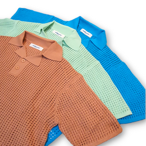 Knitted Basic Crochet Polo Shirt in Pistachio
