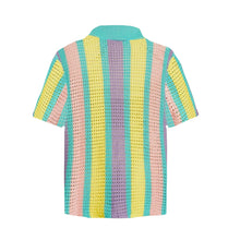 Load image into Gallery viewer, Knitted Crochet Polo Shirt in Blue-Green Multi Stripe
