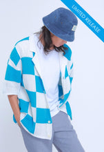 Load image into Gallery viewer, Checkered Knitted Crochet Polo Shirt in Blue
