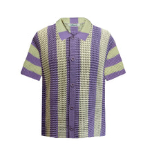 Load image into Gallery viewer, Knitted Crochet Polo Shirt in Lavender Stripe
