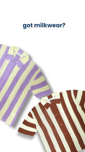 Knitted Crochet Polo Shirt in Lavender Stripe
