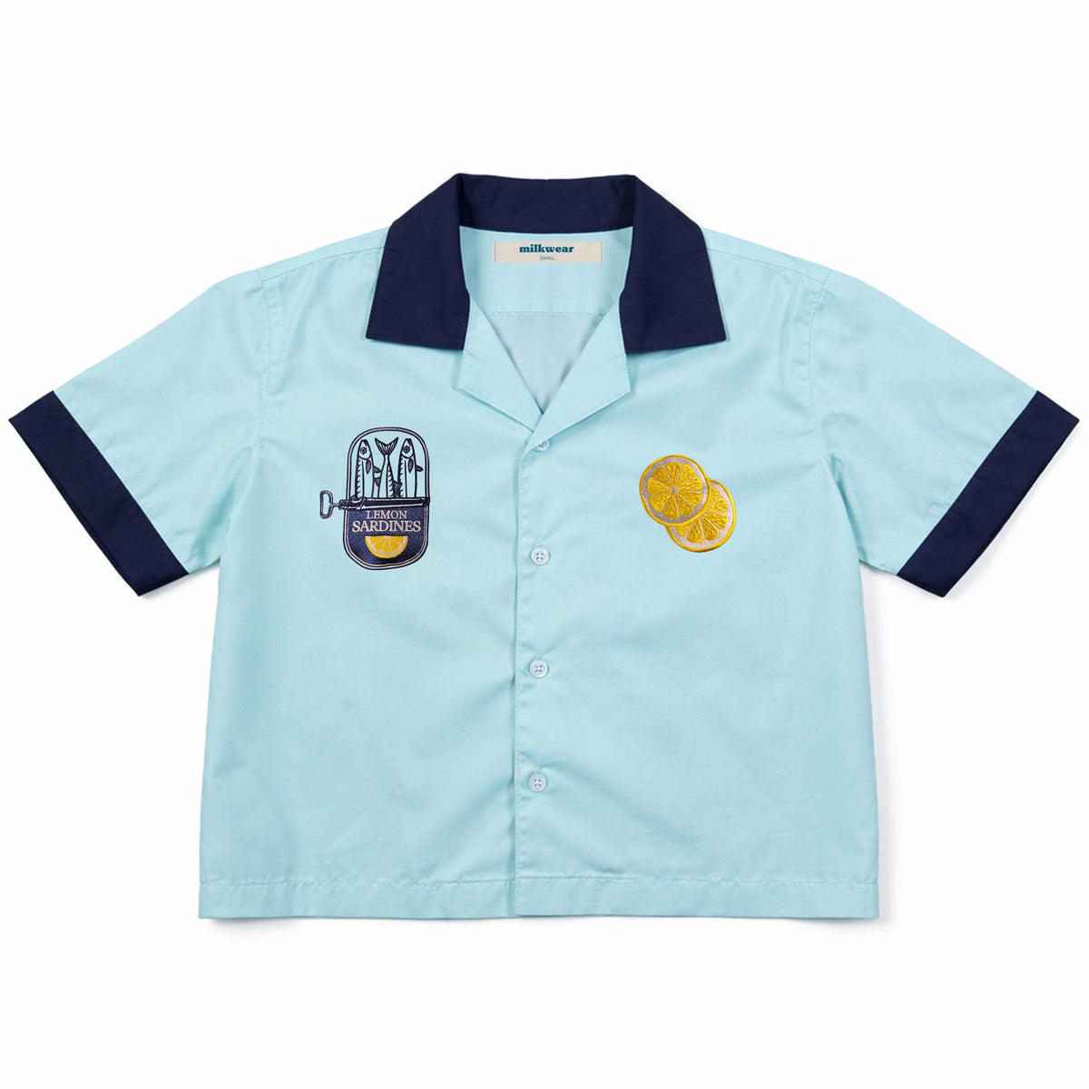 Lemon Sardines Cropped Polo – with Embroidery & Contrast Collar