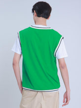 Load image into Gallery viewer, Knitted Waffle Vest with Ribbing in Green, Cream &amp; Navy
