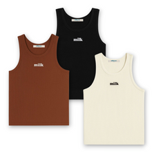Load image into Gallery viewer, Milk Ribbed Tank Top in Black, Off-White, Brown, Green &amp; Blue
