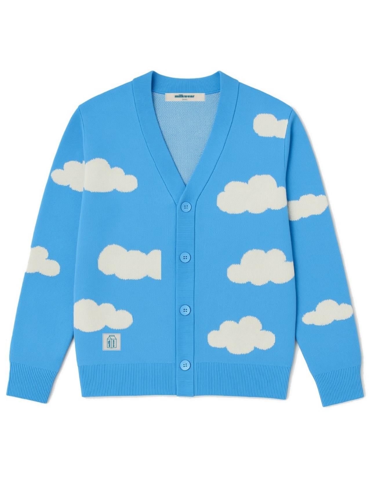 Cloud Button-Front Printed Cardigan