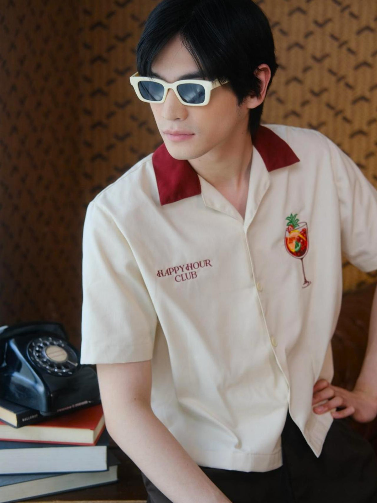 Happy Hour Club Sangria Cropped Polo – with Embroidery & Contrast Collar