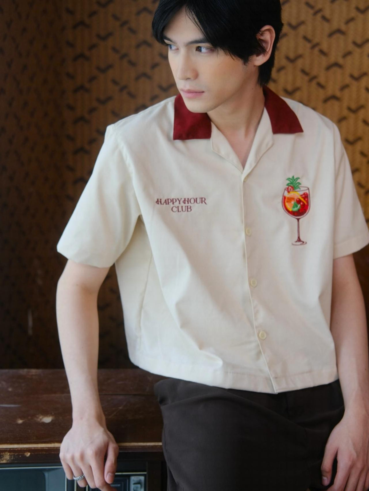 Happy Hour Club Sangria Cropped Polo – with Embroidery & Contrast Collar