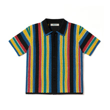 Load image into Gallery viewer, Knitted Crochet Polo Shirt in Black Multi-Stripe
