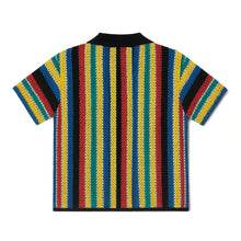 Load image into Gallery viewer, Knitted Crochet Polo Shirt in Black Multi-Stripe
