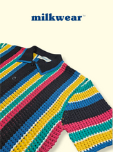 Load image into Gallery viewer, Knitted Crochet Polo Shirt in Black Multi-Stripe
