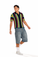 Load image into Gallery viewer, Knitted Crochet Polo Shirt in Black Multi-Stripe
