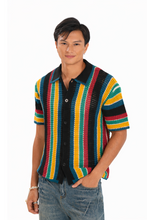Load image into Gallery viewer, Knitted Crochet Polo Shirt in Black Multi-Stripe
