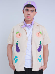 Graphic Patch Polo Shirt - Peach & Eggplant