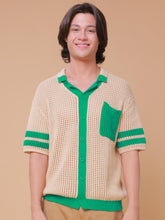 Load image into Gallery viewer, Knitted Crochet Polo Shirt in Cream with Green Pocket
