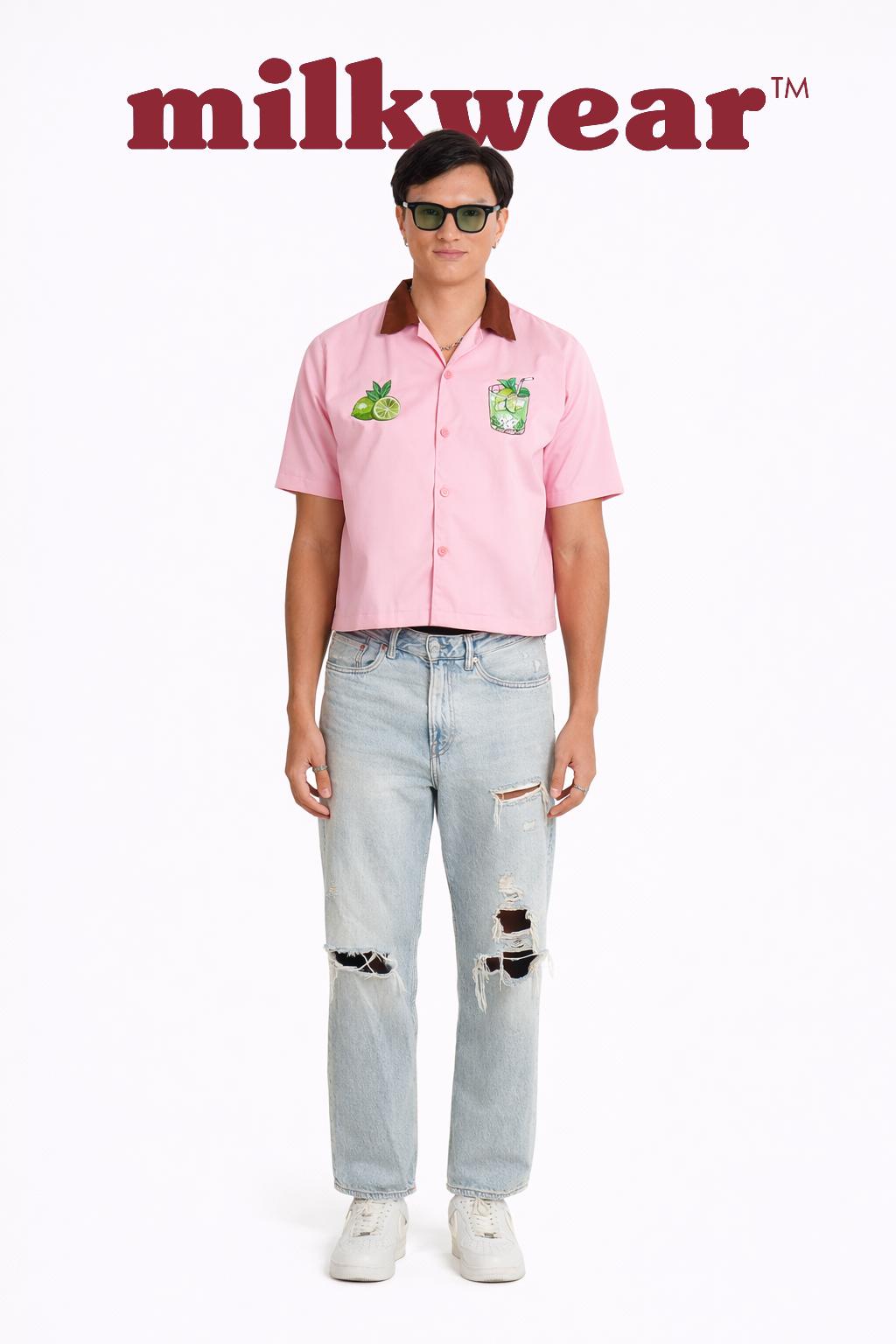 Happy Hour Club Mojito Cropped Polo – with Embroidery & Contrast Collar