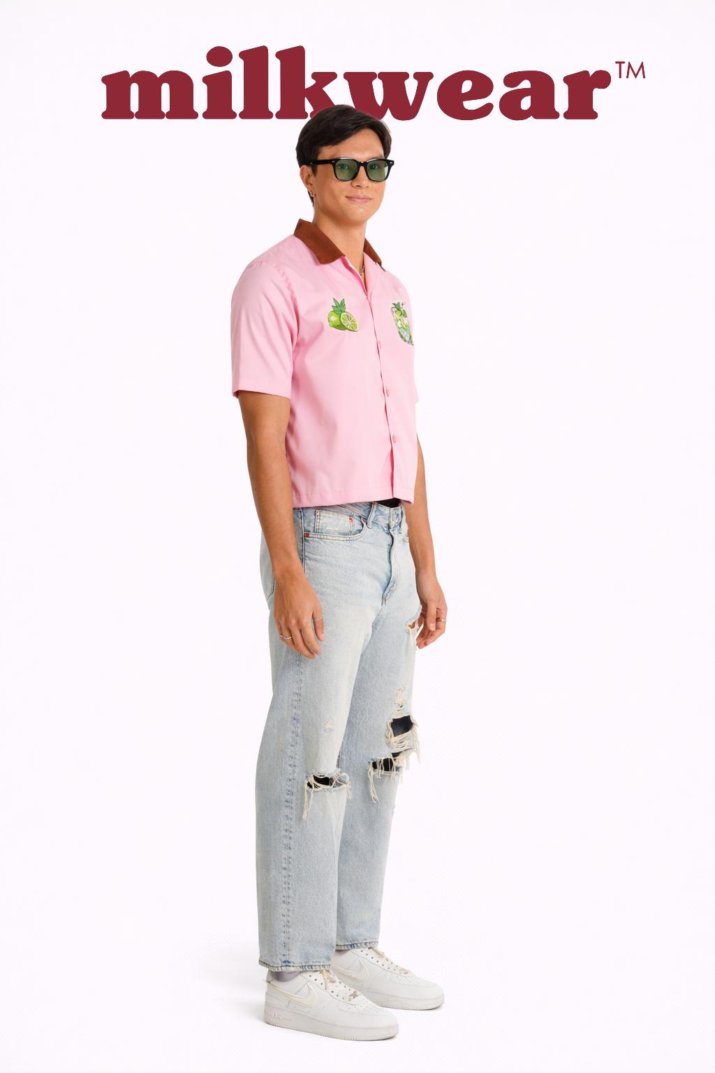 Happy Hour Club Mojito Cropped Polo – with Embroidery & Contrast Collar