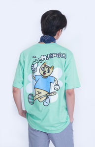 Oversized Graphic Tee - Cat in Mint