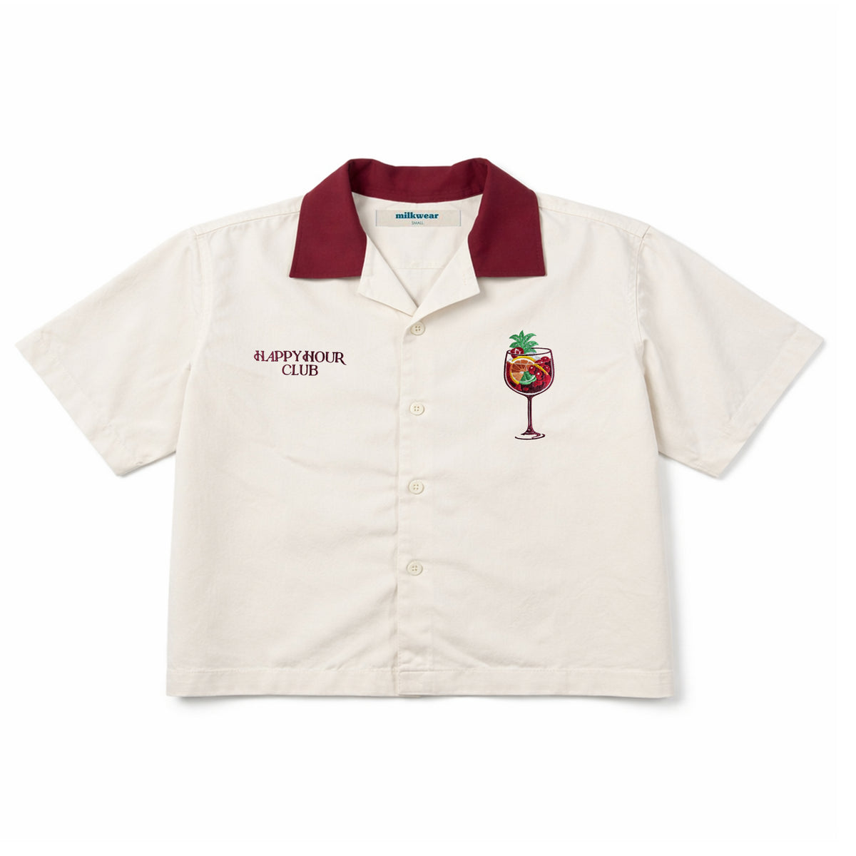 Happy Hour Club Sangria Cropped Polo – with Embroidery & Contrast Collar