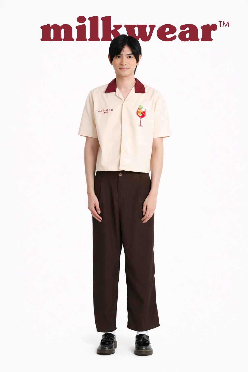 Happy Hour Club Sangria Cropped Polo – with Embroidery & Contrast Collar