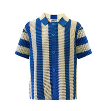 Load image into Gallery viewer, Knitted Crochet Polo Shirt in Blue Stripe
