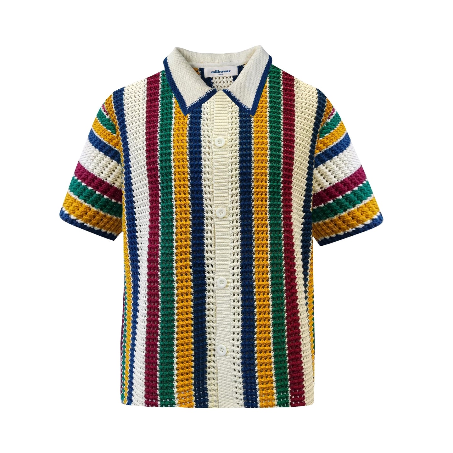 Knitted Crochet Polo Shirt in Multi-Stripe