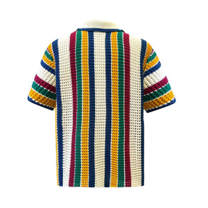 Knitted Crochet Polo Shirt in Multi-Stripe